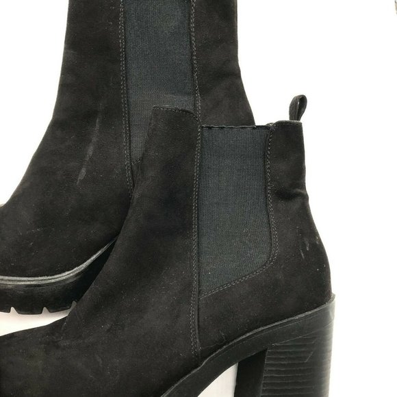 Asos Womens Ankle Chelsea Boots Block Heel Platform Faux Suede Black UK 5W US 7W - Picture 6 of 8